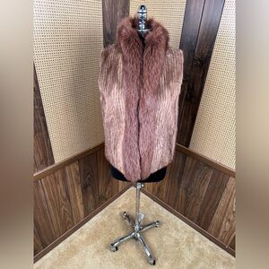 SFC SCANDINAVIAN FUR COMPANY BROWN MINK & FOX TRIM FUR VEST JACKET COAT SIZE S
